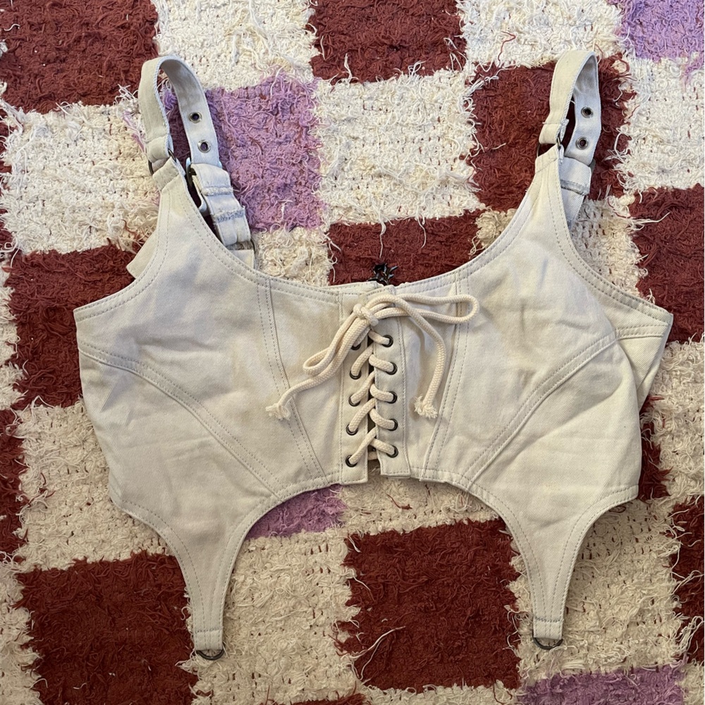 Dolls Kill Stylish Cream Denim Bralette
